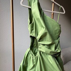 Abercrombie & Fitch Green One Shoulder Maxi Dress Size S Ruched Bodice
